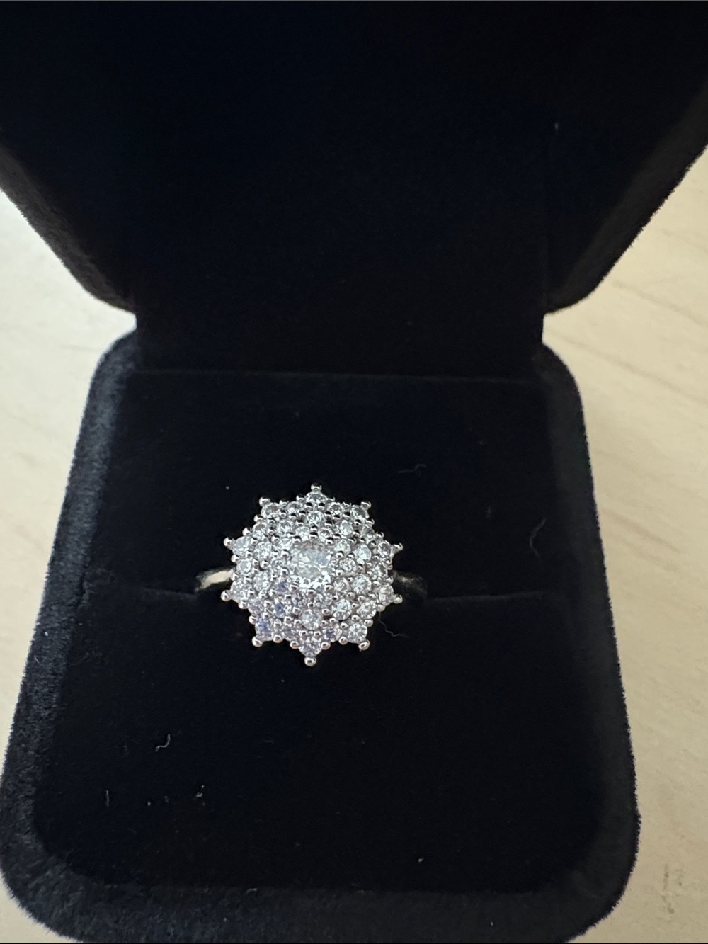 925 Sterling Silver Crystal Cluster Ring - White